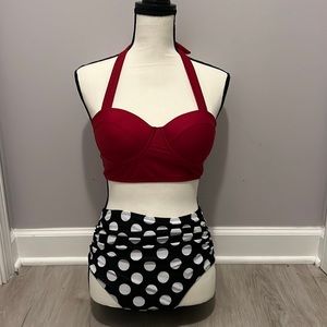 High waisted polka dot bottom & Red top 🔥